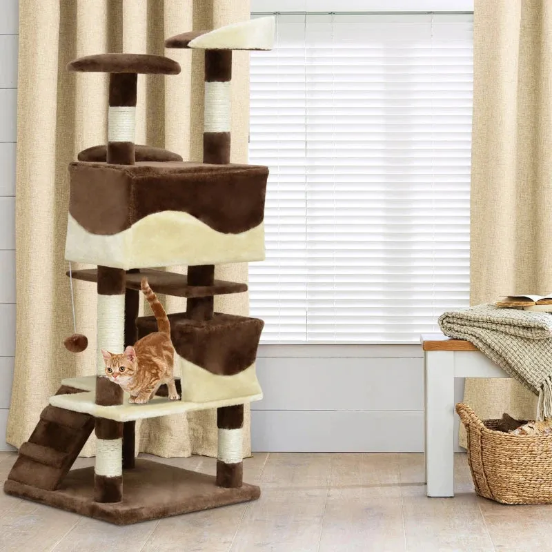 52" Multilevel Cat Tree Condo with Activity Centre - Brown & Beige