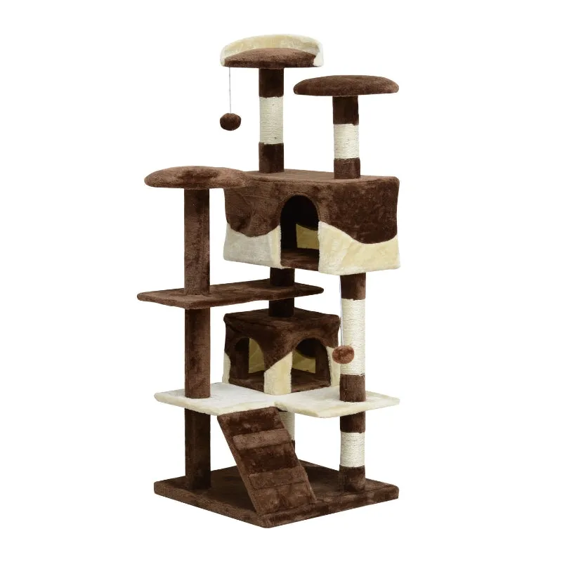 52" Multilevel Cat Tree Condo with Activity Centre - Brown & Beige