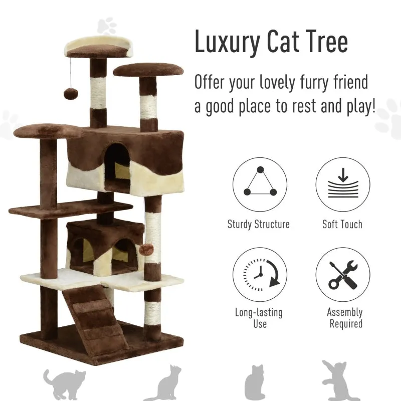 52" Multilevel Cat Tree Condo with Activity Centre - Brown & Beige