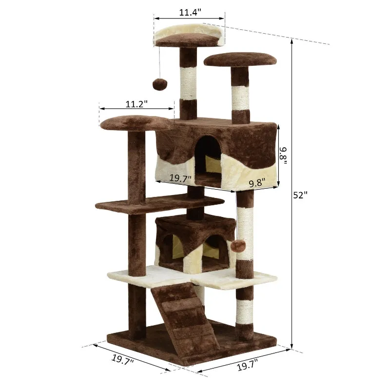 52" Multilevel Cat Tree Condo with Activity Centre - Brown & Beige