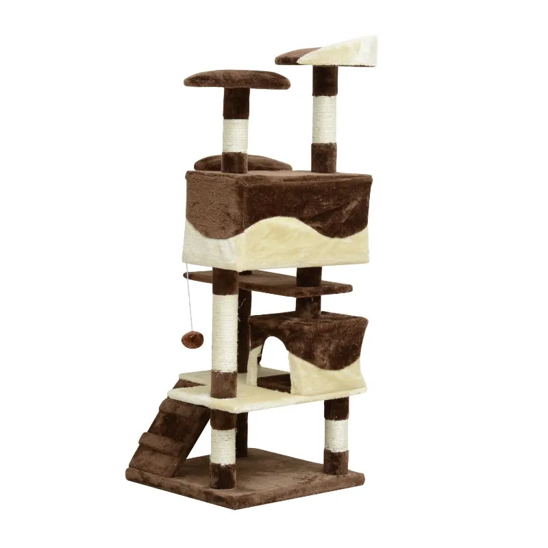 52" Multilevel Cat Tree Condo with Activity Centre - Brown & Beige