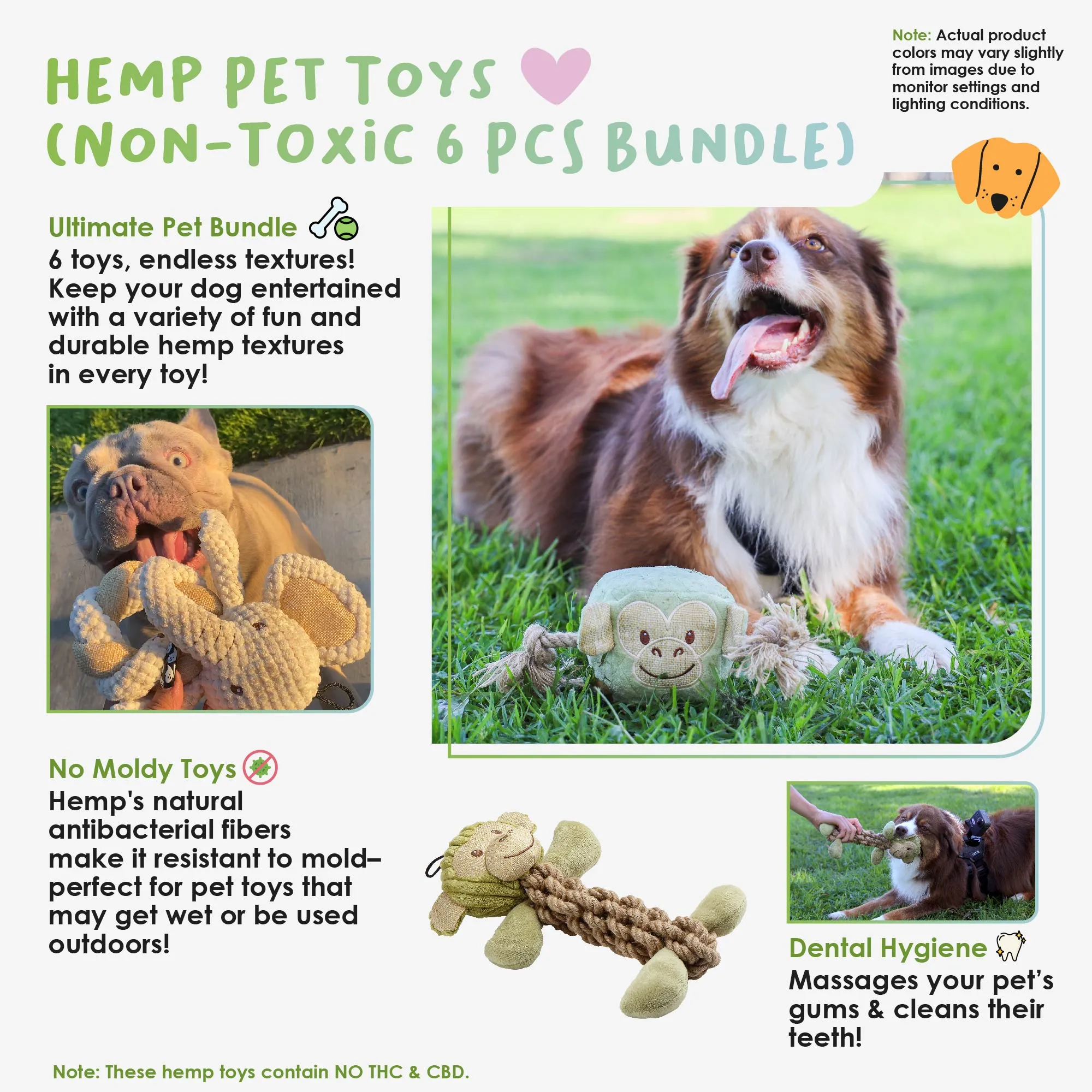 6 Piece Hemp Pet Toy Bundle Pack: Durable, Non-Toxic & Fun Dog Toys - Tough Rope & Squeaker Chew Toys for Safe, Healthy, and Happy Pets, Eco-Friendly & Mold-Resistant, Perfect for Chewers & Playtime, CE Certified Pet Toys