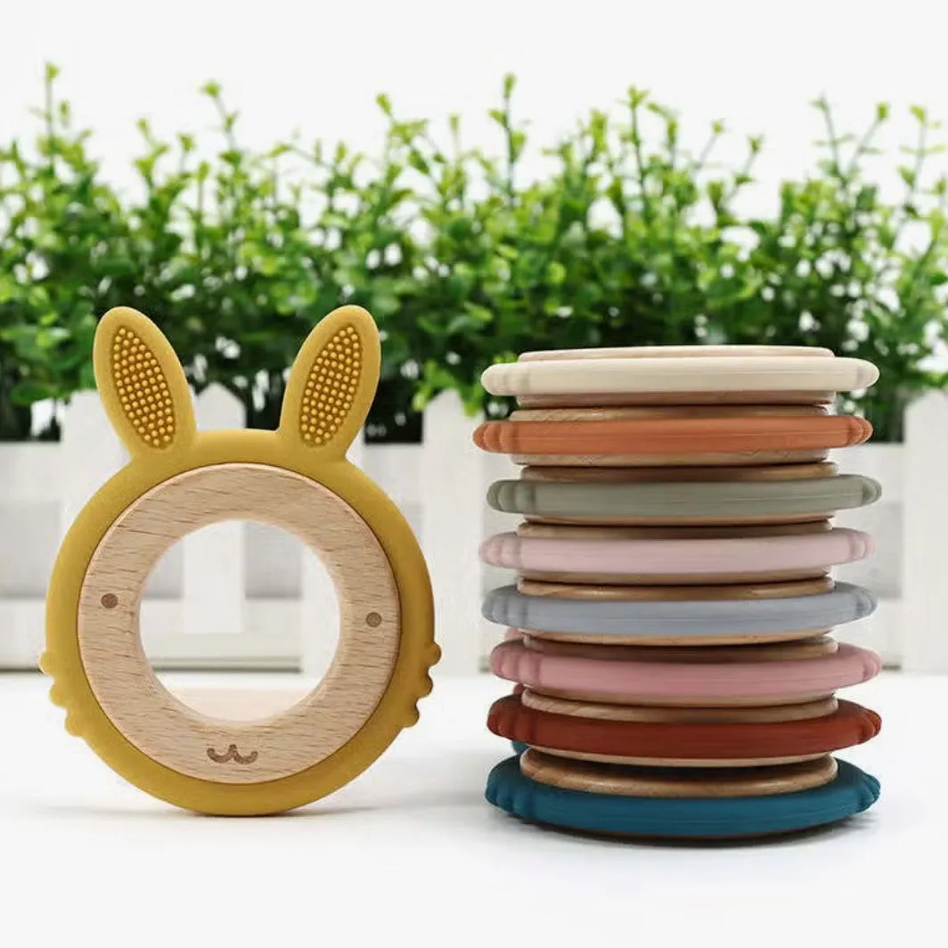 Bunny Teether in Silicone & Beech Wood - Six Natural Colours