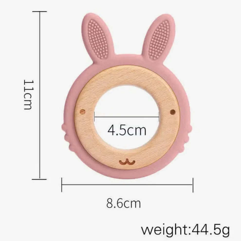 Bunny Teether in Silicone & Beech Wood - Six Natural Colours