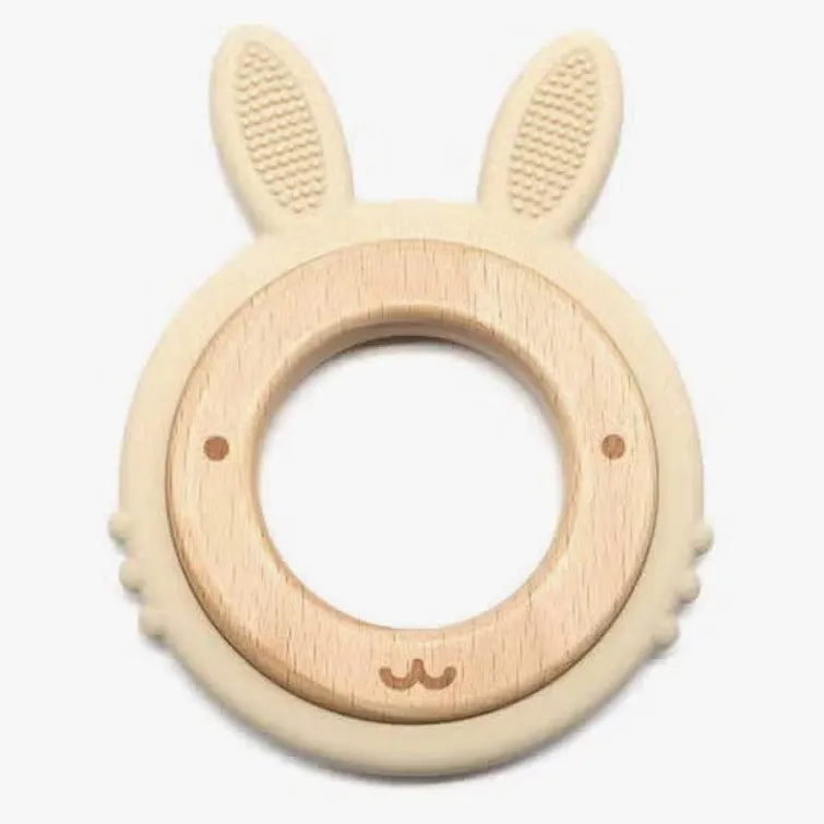 Bunny Teether in Silicone & Beech Wood - Six Natural Colours