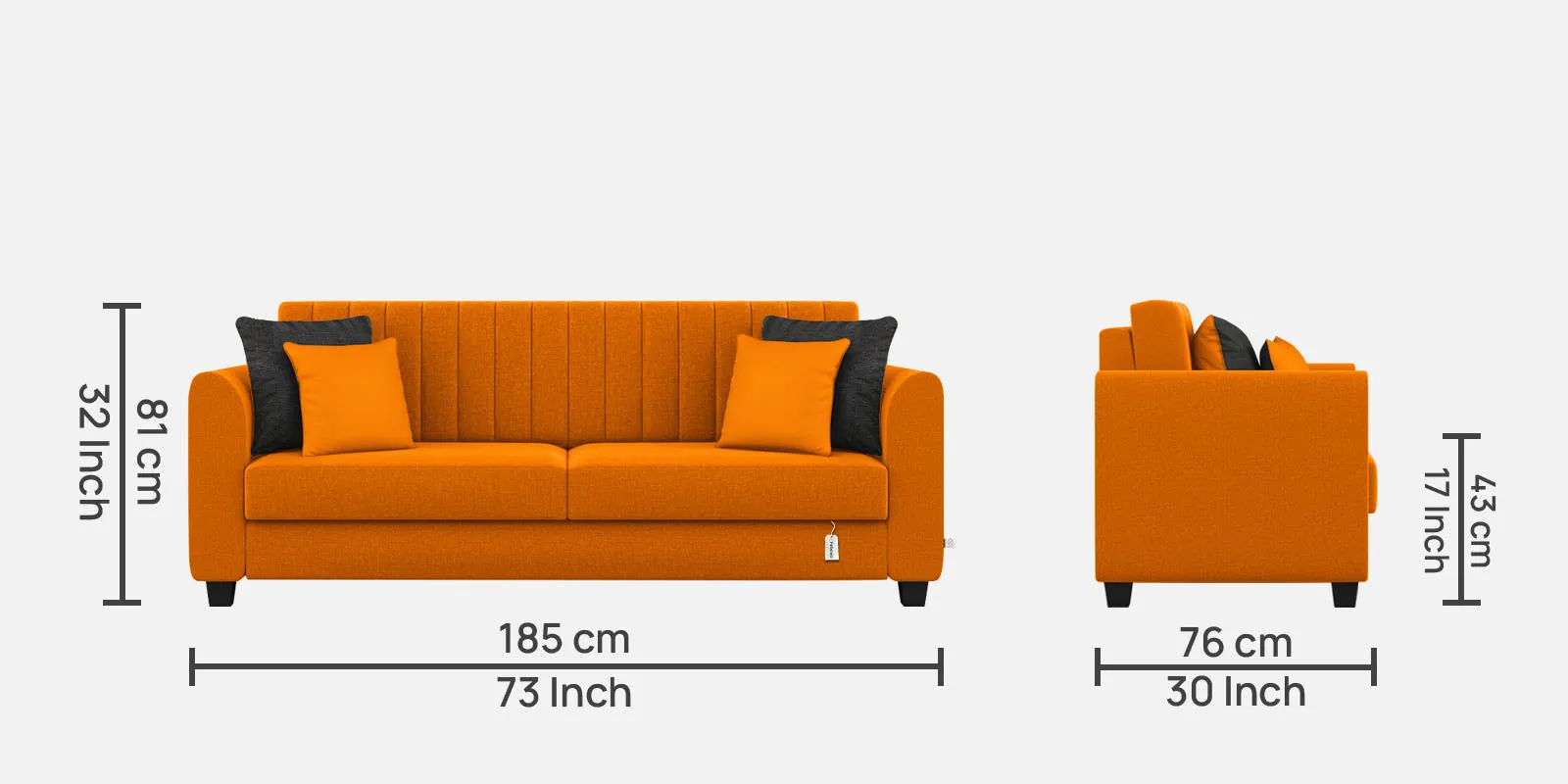 Cosmic Fabric 3 Seater Sofa in Vivid Orange Colour