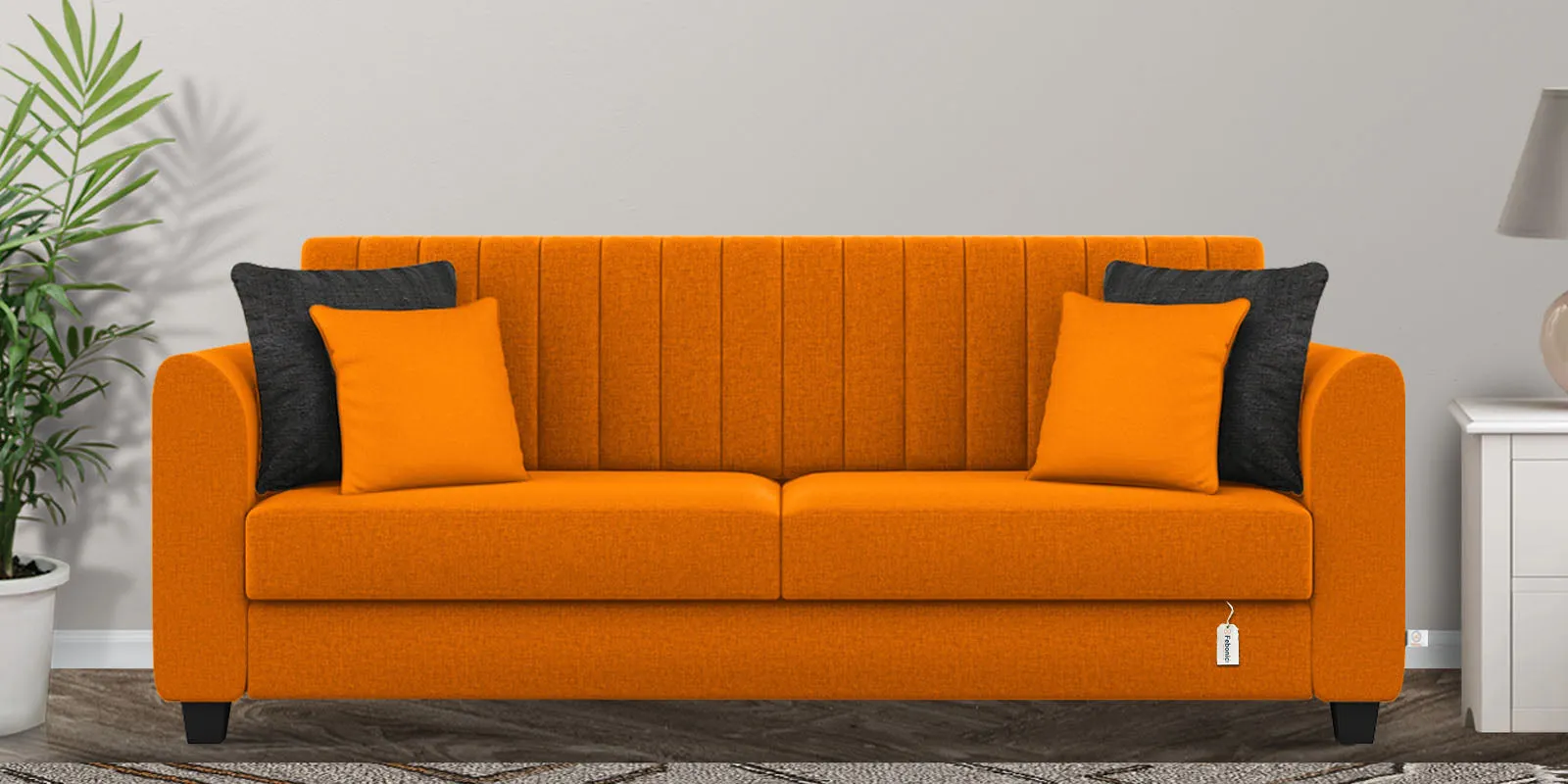 Cosmic Fabric 3 Seater Sofa in Vivid Orange Colour