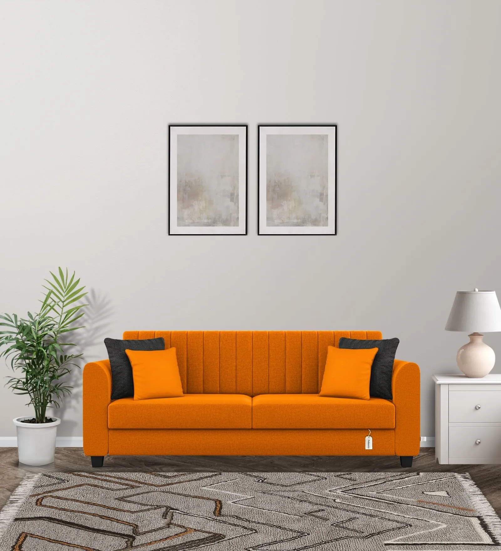 Cosmic Fabric 3 Seater Sofa in Vivid Orange Colour