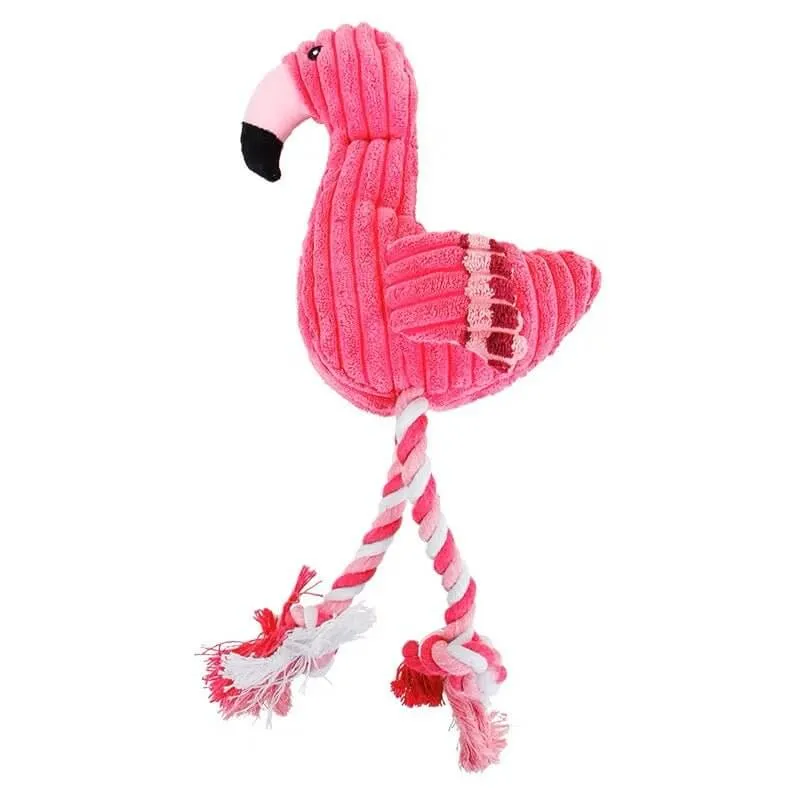 Cute Flamingo Squeaky Teething Plush Rope Toys for Puppy Small Medium Dogs