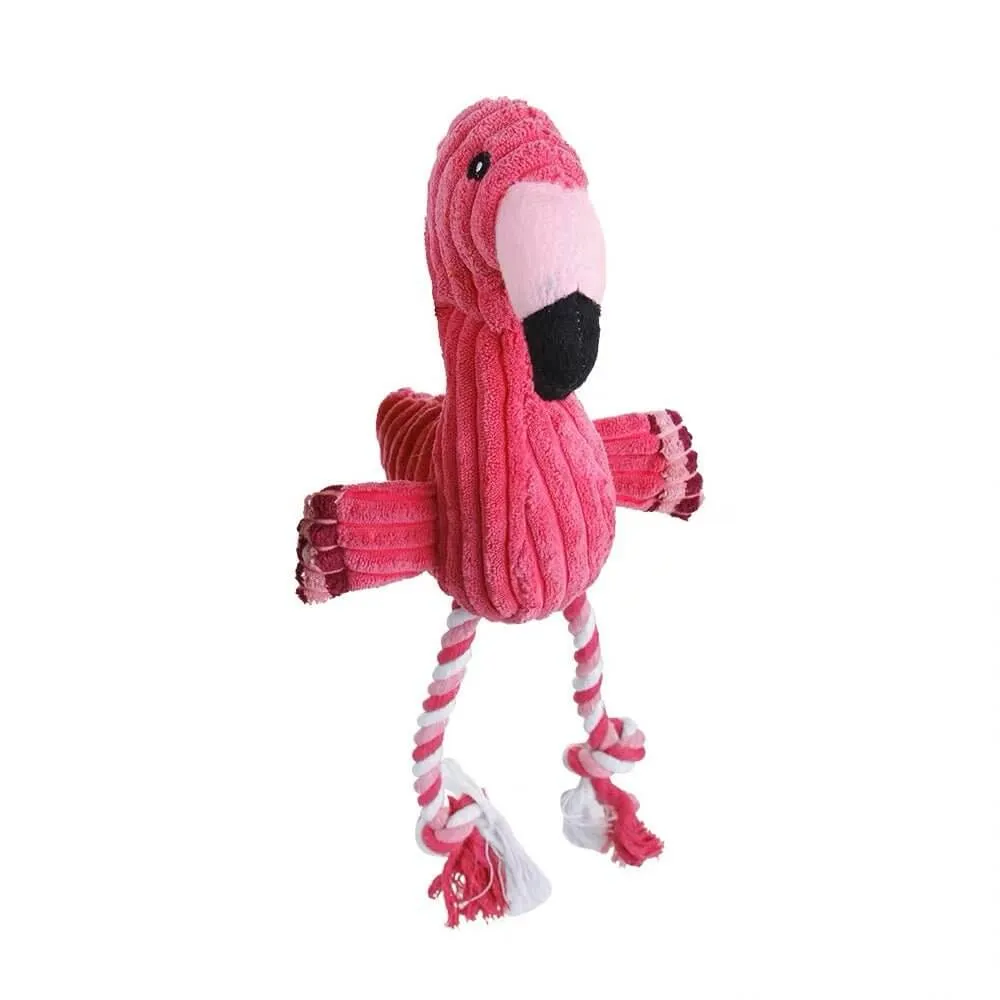 Cute Flamingo Squeaky Teething Plush Rope Toys for Puppy Small Medium Dogs