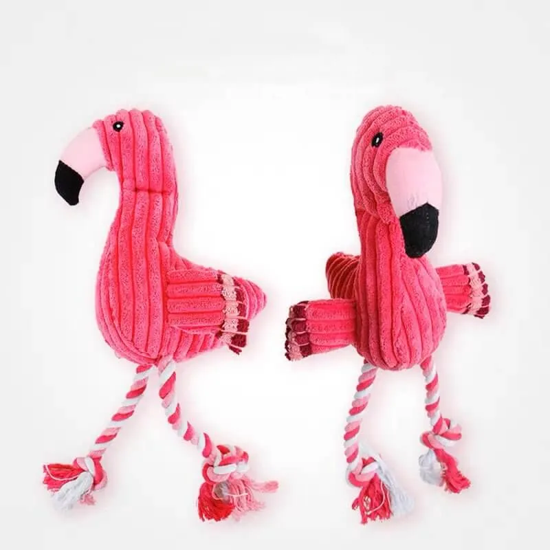 Cute Flamingo Squeaky Teething Plush Rope Toys for Puppy Small Medium Dogs