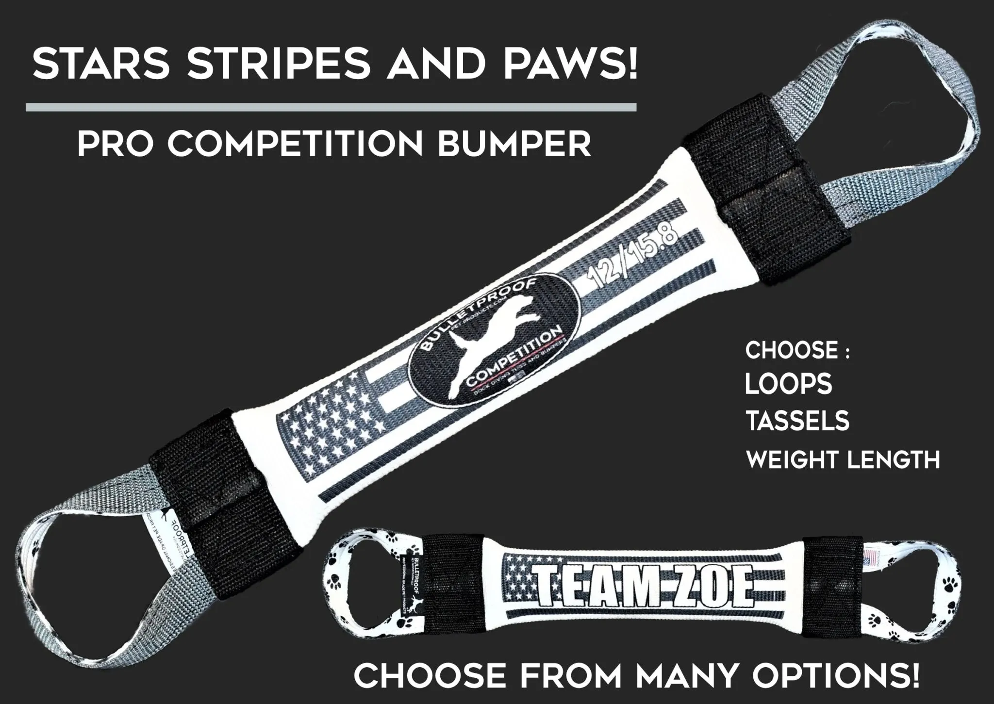 Dock Diving Bumper Tug - Competition Series Weighted - Stars Stripes & Paws