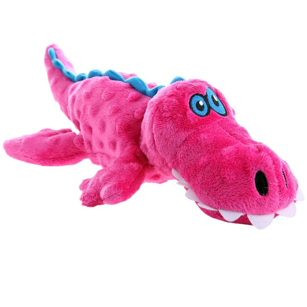 GoDog Pink Gator Chew Guard Squeaky Plush Dog Toy, Large