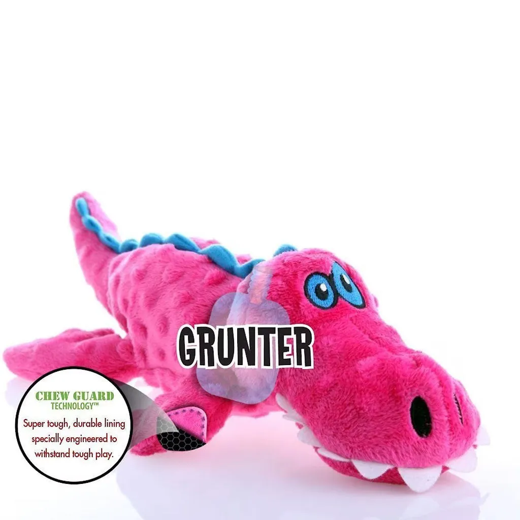 GoDog Pink Gator Chew Guard Squeaky Plush Dog Toy, Large