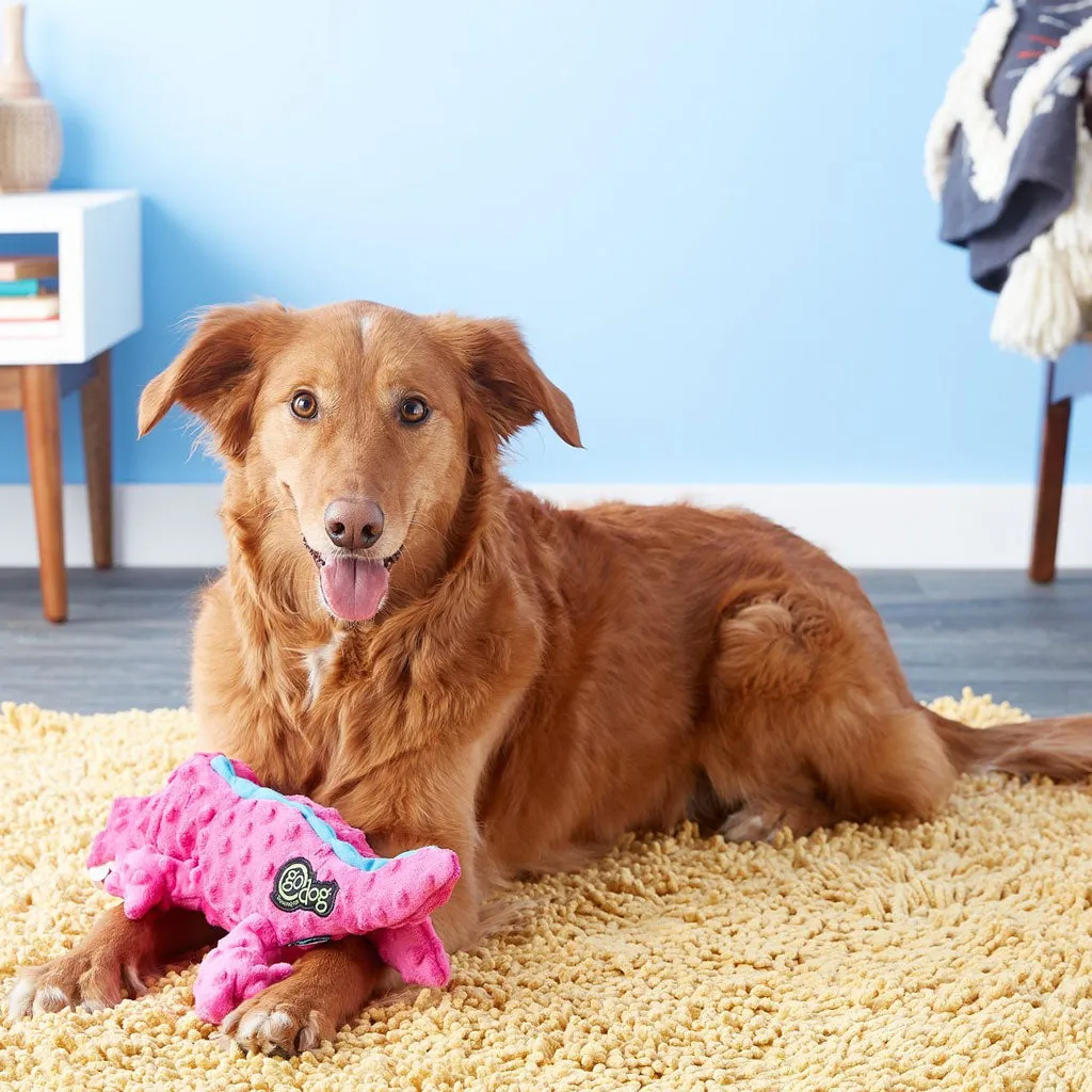 GoDog Pink Gator Chew Guard Squeaky Plush Dog Toy, Large