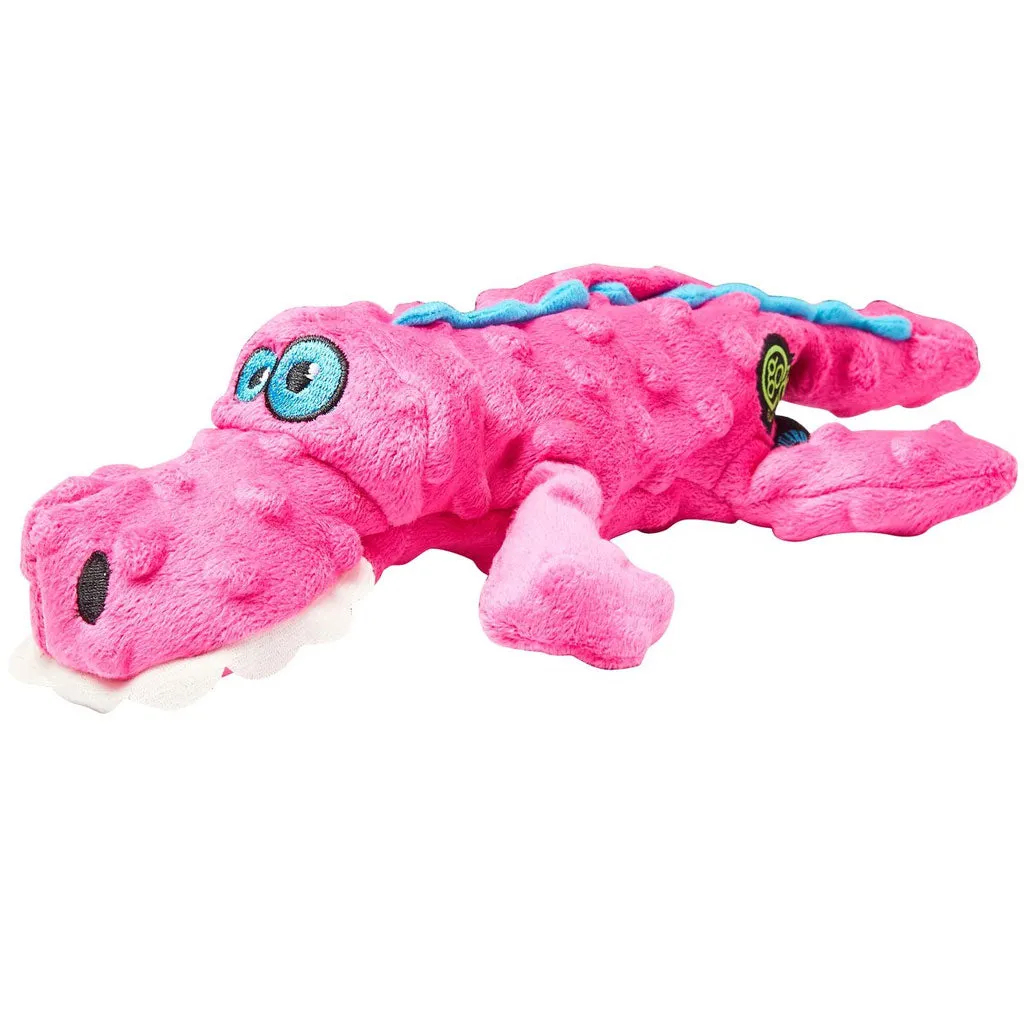 GoDog Pink Gator Chew Guard Squeaky Plush Dog Toy, Large