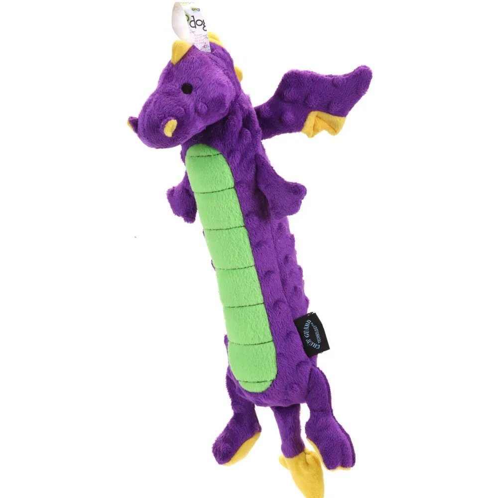 GoDog Purple Skinny Dragon Plush Dog Toy