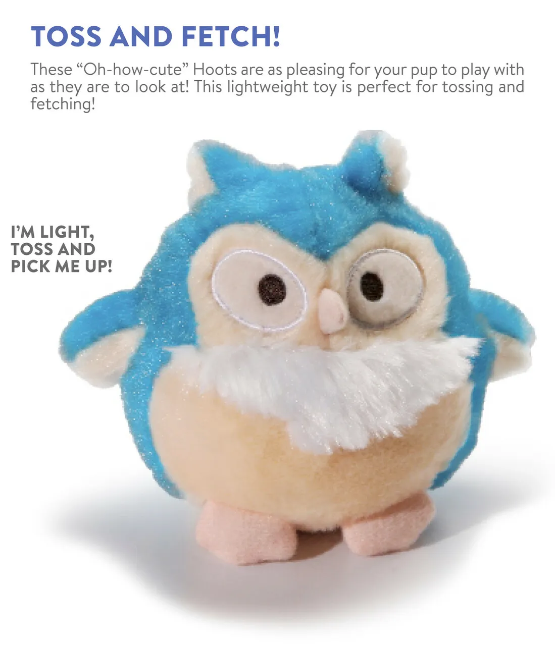 Howling Hoots Owl Dog Squeaky Plush Toy, Blue