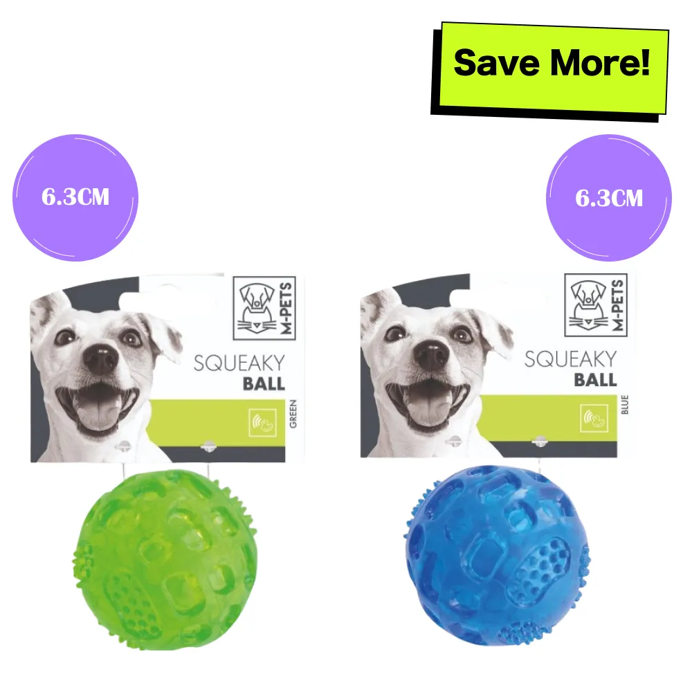 M Pets Squeaky Ball Toy for Dogs Combo (Green/Blue)