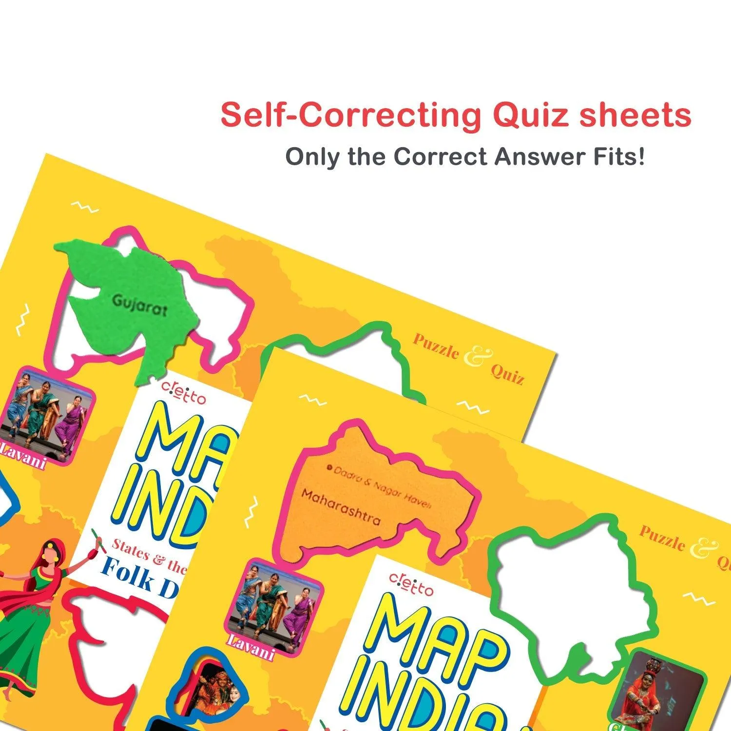 Map India Puzzle with 11 Self Mastery Interactive Quiz Sheets