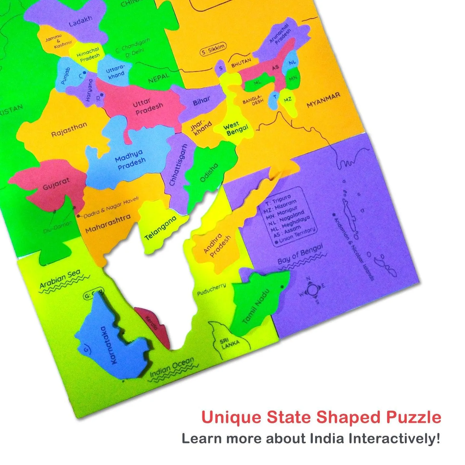 Map India Puzzle with 11 Self Mastery Interactive Quiz Sheets