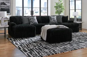 Midnight-Madness 3-Piece Sectional with Ottoman in Onyx