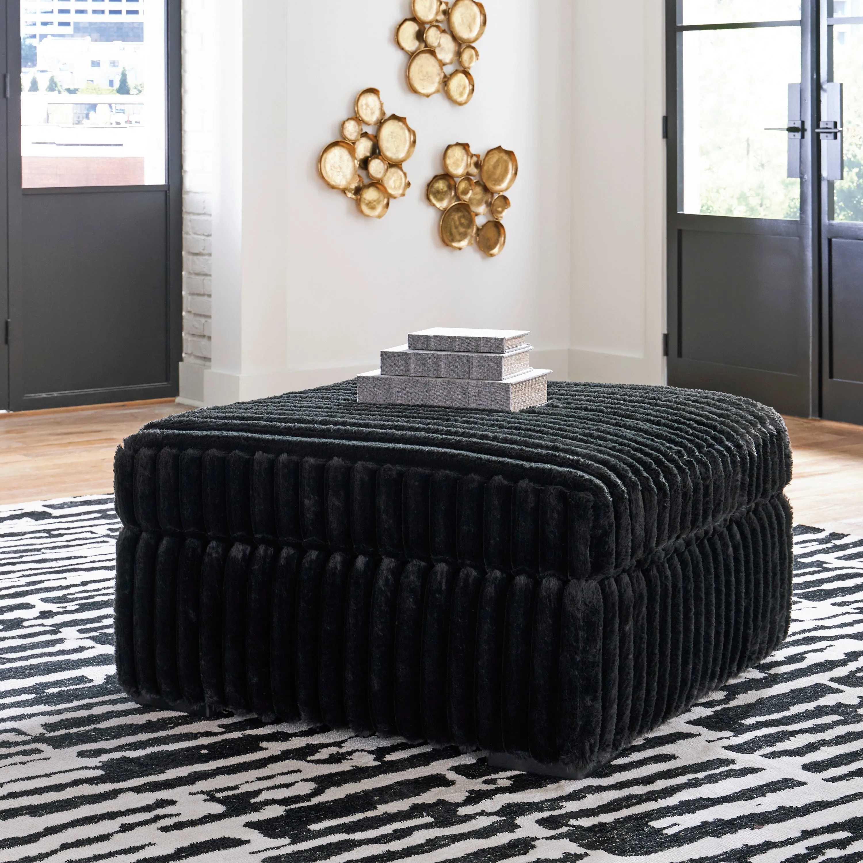 Midnight-Madness 3-Piece Sectional with Ottoman in Onyx