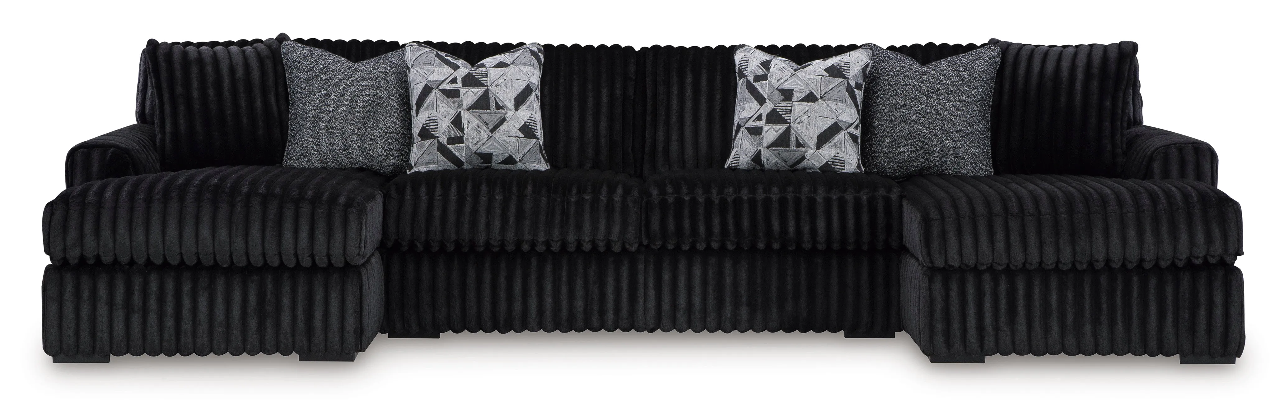 Midnight-Madness 3-Piece Sectional with Ottoman in Onyx