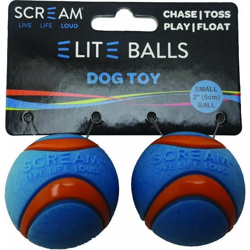 Scream Elite Ball Small Blue and Orange Dog Toy 2 Pack^^^