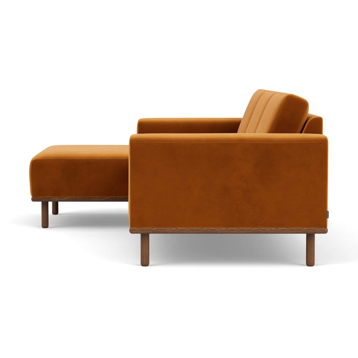 Vilmar Velvet Left Chaise Sofa (Walnut Natural, Matt Amber)