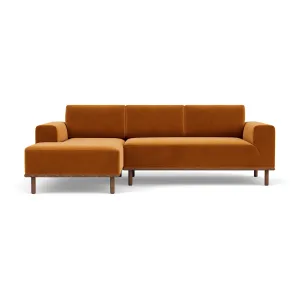 Vilmar Velvet Left Chaise Sofa (Walnut Natural, Matt Amber)