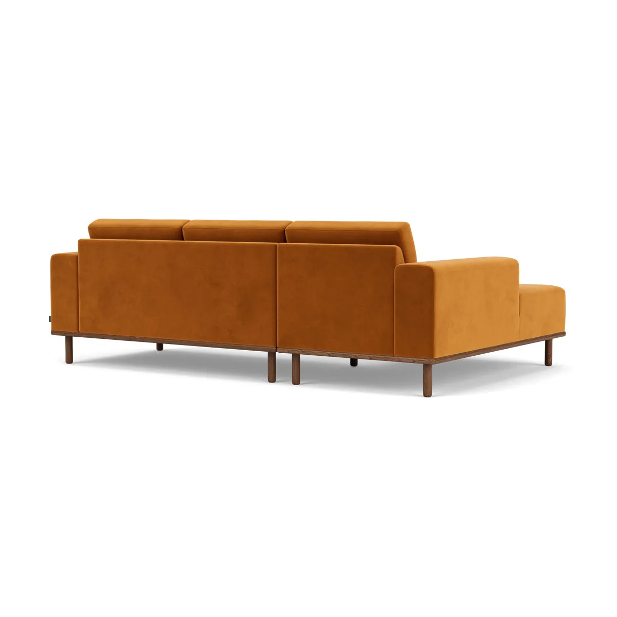 Vilmar Velvet Left Chaise Sofa (Walnut Natural, Matt Amber)