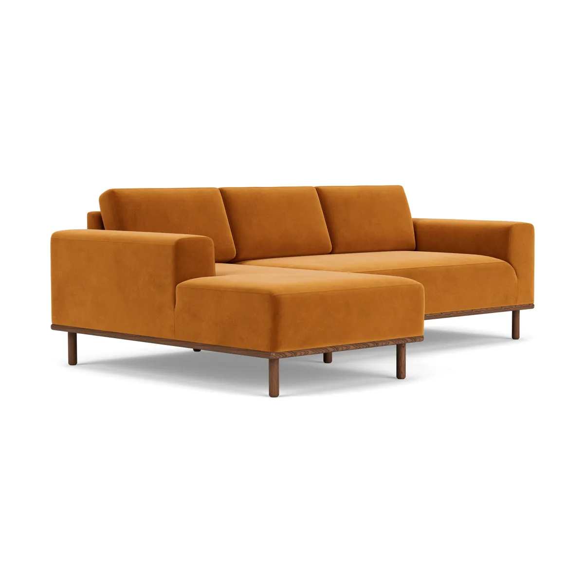 Vilmar Velvet Left Chaise Sofa (Walnut Natural, Matt Amber)