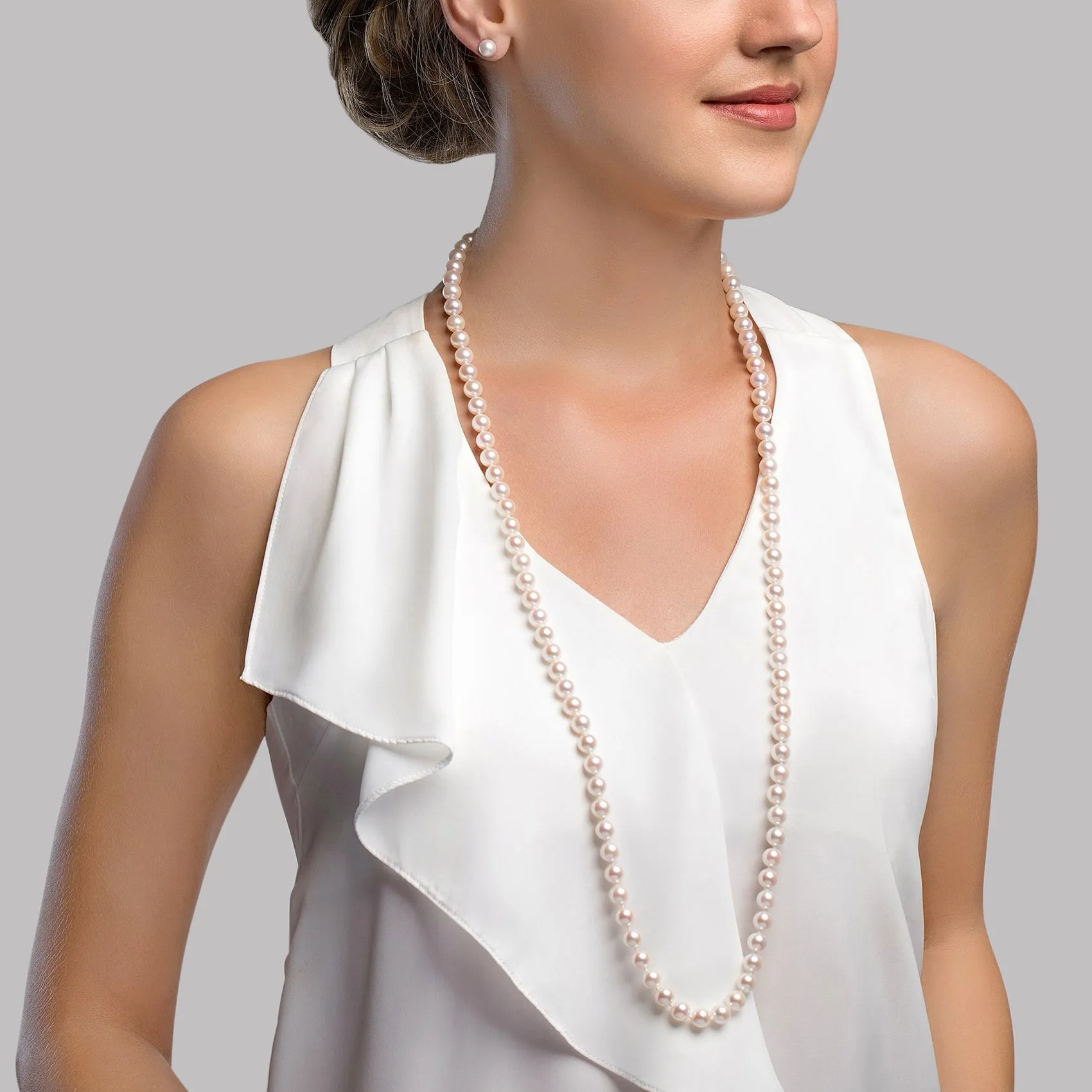 White Japanese Akoya Opera Length Pearl Necklace, 8.0-8.5mm